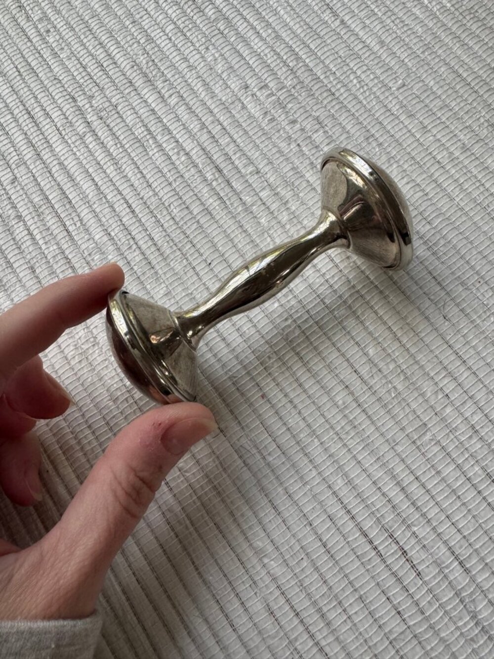 Vintage Silverplate Baby Rattle — Classic Barbell / Dumbbell Keepsake - Picture 2 of 6